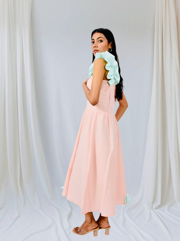 Blush Breeze Cotton Ruffle Midi Dress