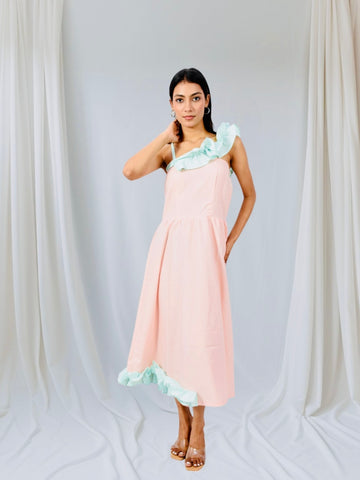 Blush Breeze Cotton Ruffle Midi Dress