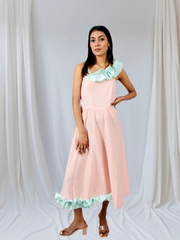 Blush Breeze Cotton Ruffle Midi Dress