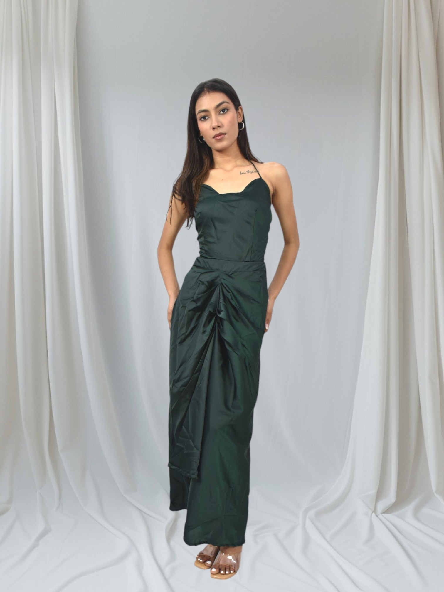 Emerald Drape Satin Gown