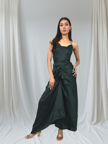 Emerald Drape Satin Gown