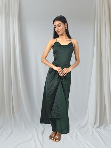 Emerald Drape Satin Gown