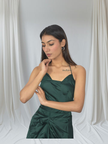 Emerald Drape Satin Gown