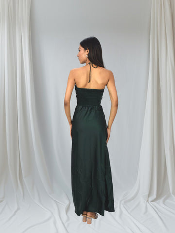 Emerald Drape Satin Gown