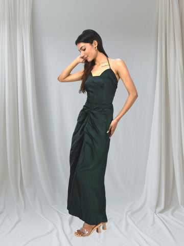 Emerald Drape Satin Gown