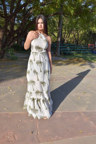 Tropical Sway One-Shoulder Cotton Maxi Dress