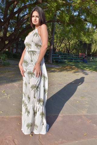 Tropical Sway One-Shoulder Cotton Maxi Dress