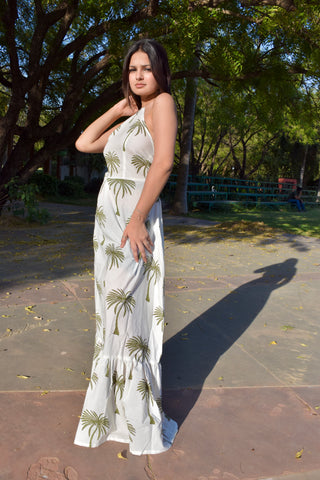 Tropical Sway One-Shoulder Cotton Maxi Dress