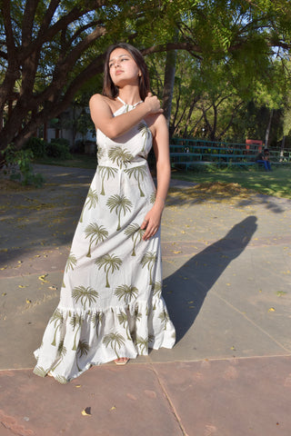 Tropical Sway One-Shoulder Cotton Maxi Dress