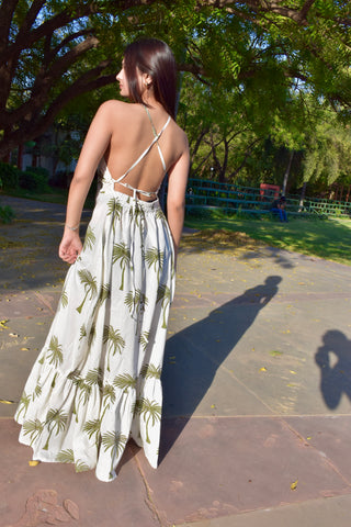 Tropical Sway One-Shoulder Cotton Maxi Dress