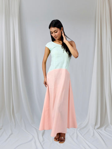 Mint Blush Asymmetric Maxi Dress
