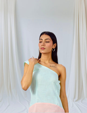 Mint Blush Asymmetric Maxi Dress