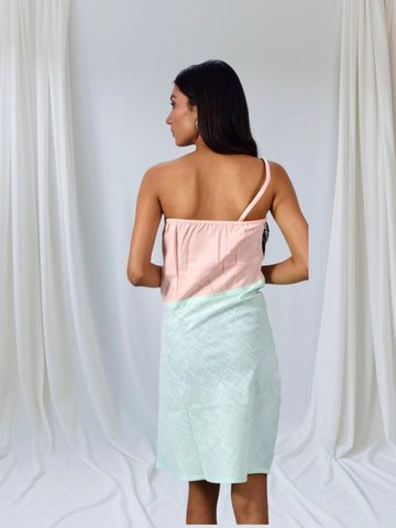 Mint Blush Asymmetrical Slit Dress
