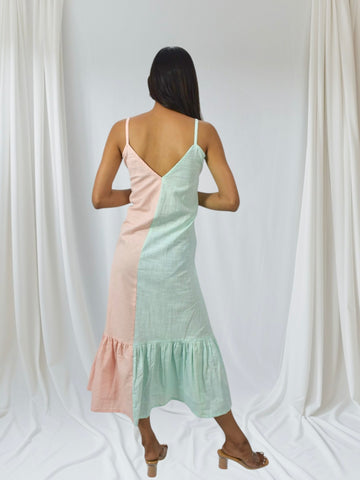Pastel Breeze Cotton Ruffle Hem Dress
