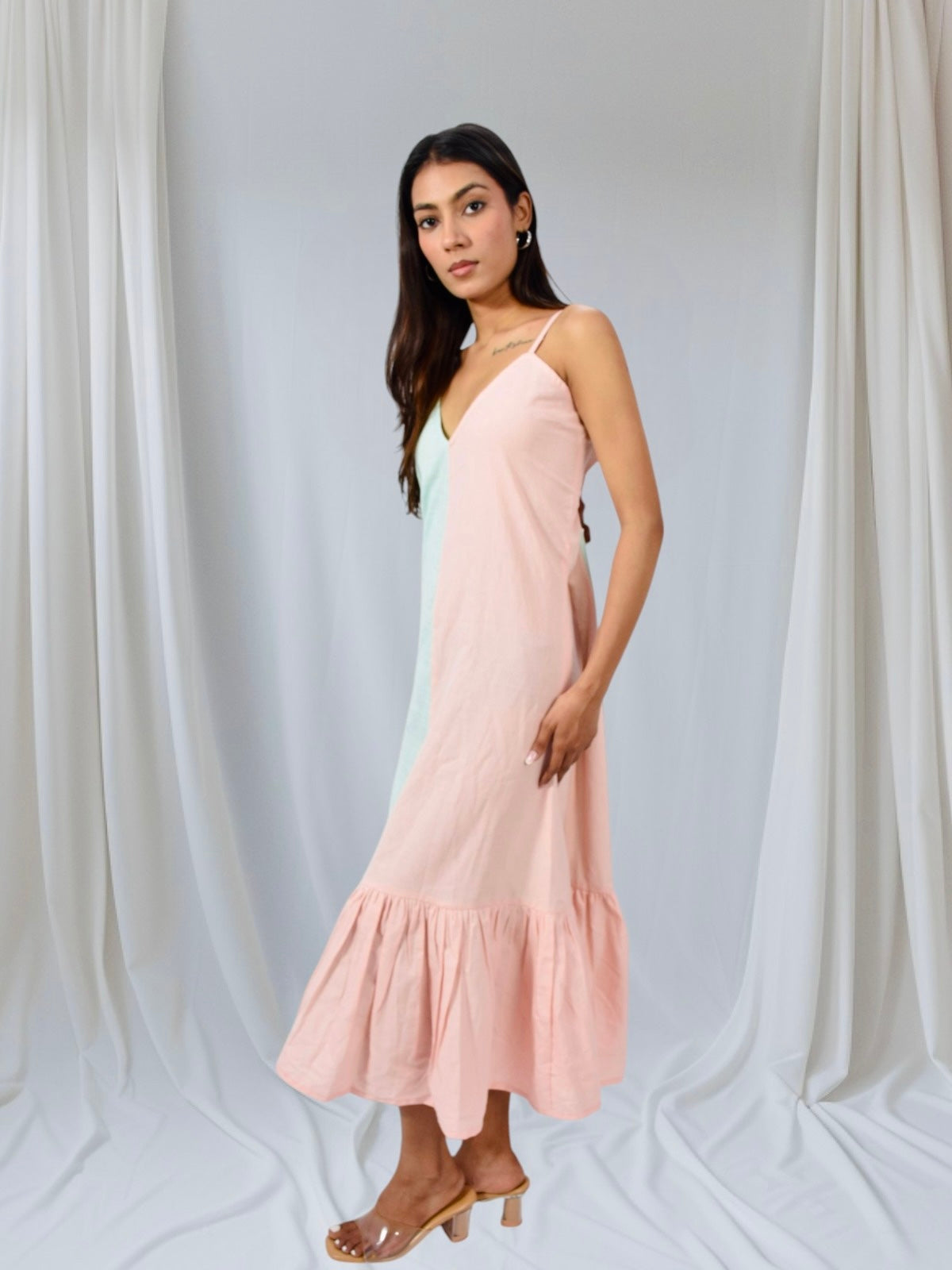 Pastel Breeze Cotton Ruffle Hem Dress
