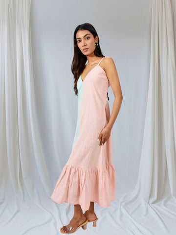 Pastel Breeze Cotton Ruffle Hem Dress