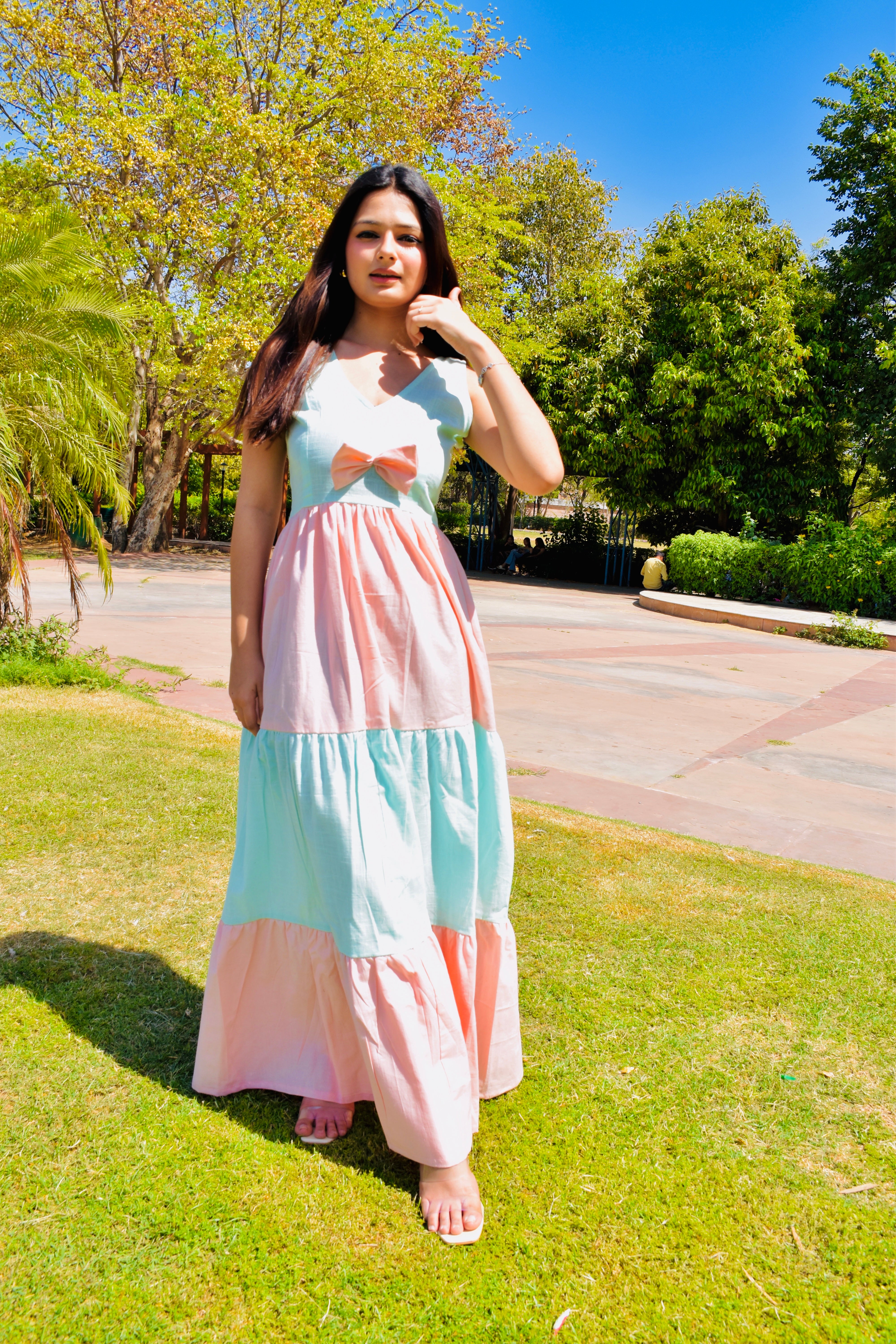 Pastel Harmony Bow Maxi Dress