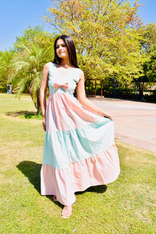 Pastel Harmony Bow Maxi Dress