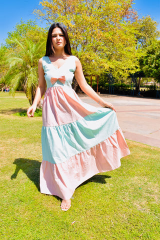 Pastel Harmony Bow Maxi Dress