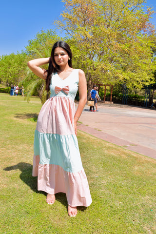Pastel Harmony Bow Maxi Dress