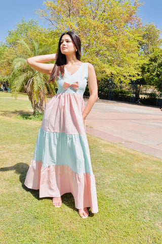 Pastel Harmony Bow Maxi Dress