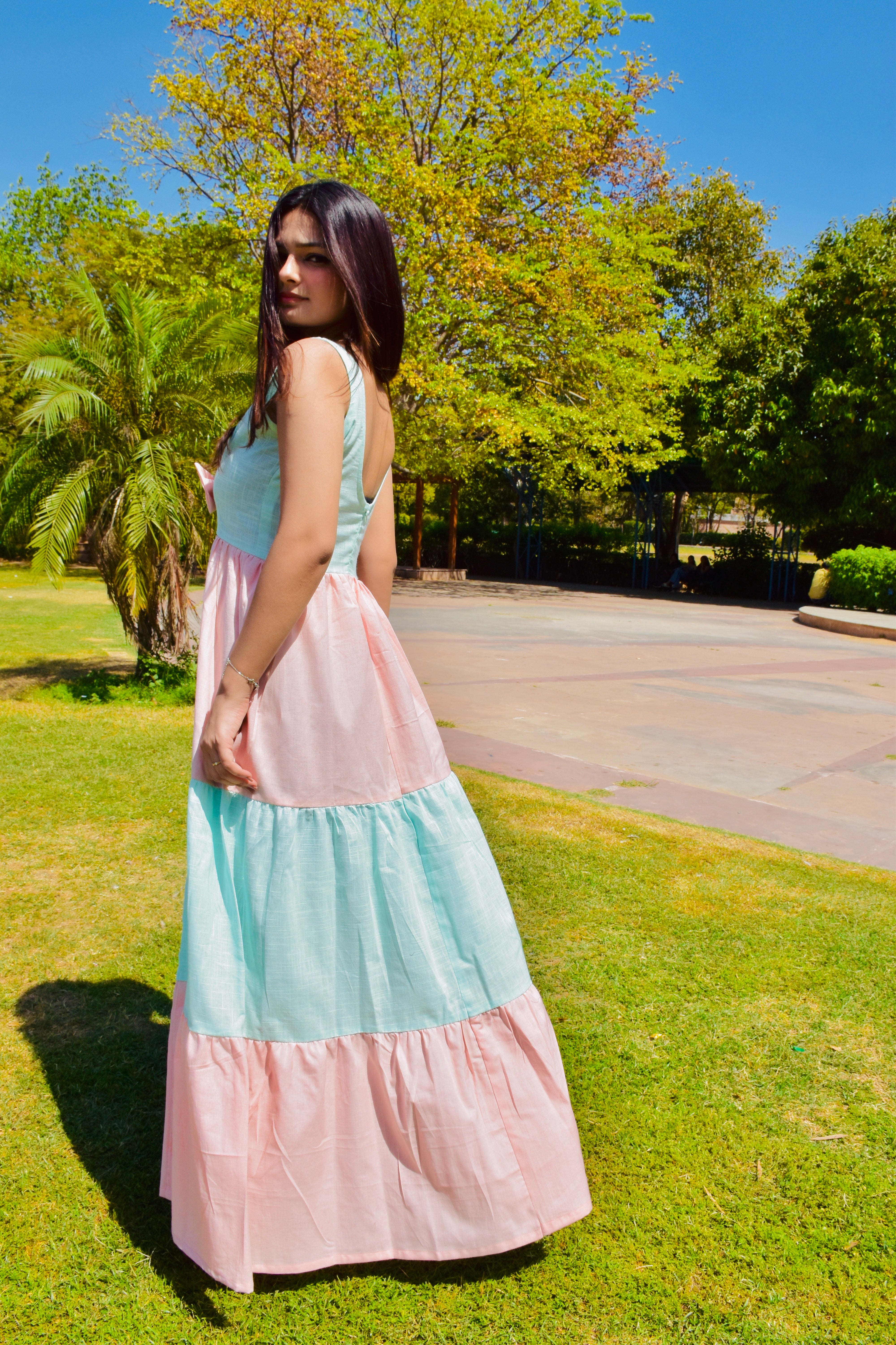 Pastel Harmony Bow Maxi Dress