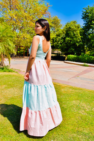 Pastel Harmony Bow Maxi Dress
