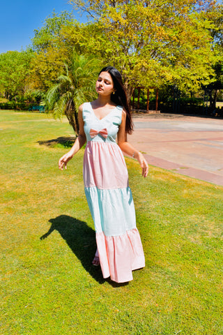 Pastel Harmony Bow Maxi Dress