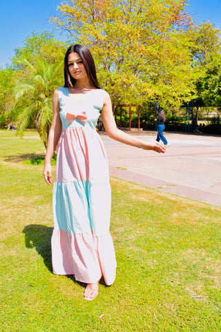 Pastel Harmony Bow Maxi Dress