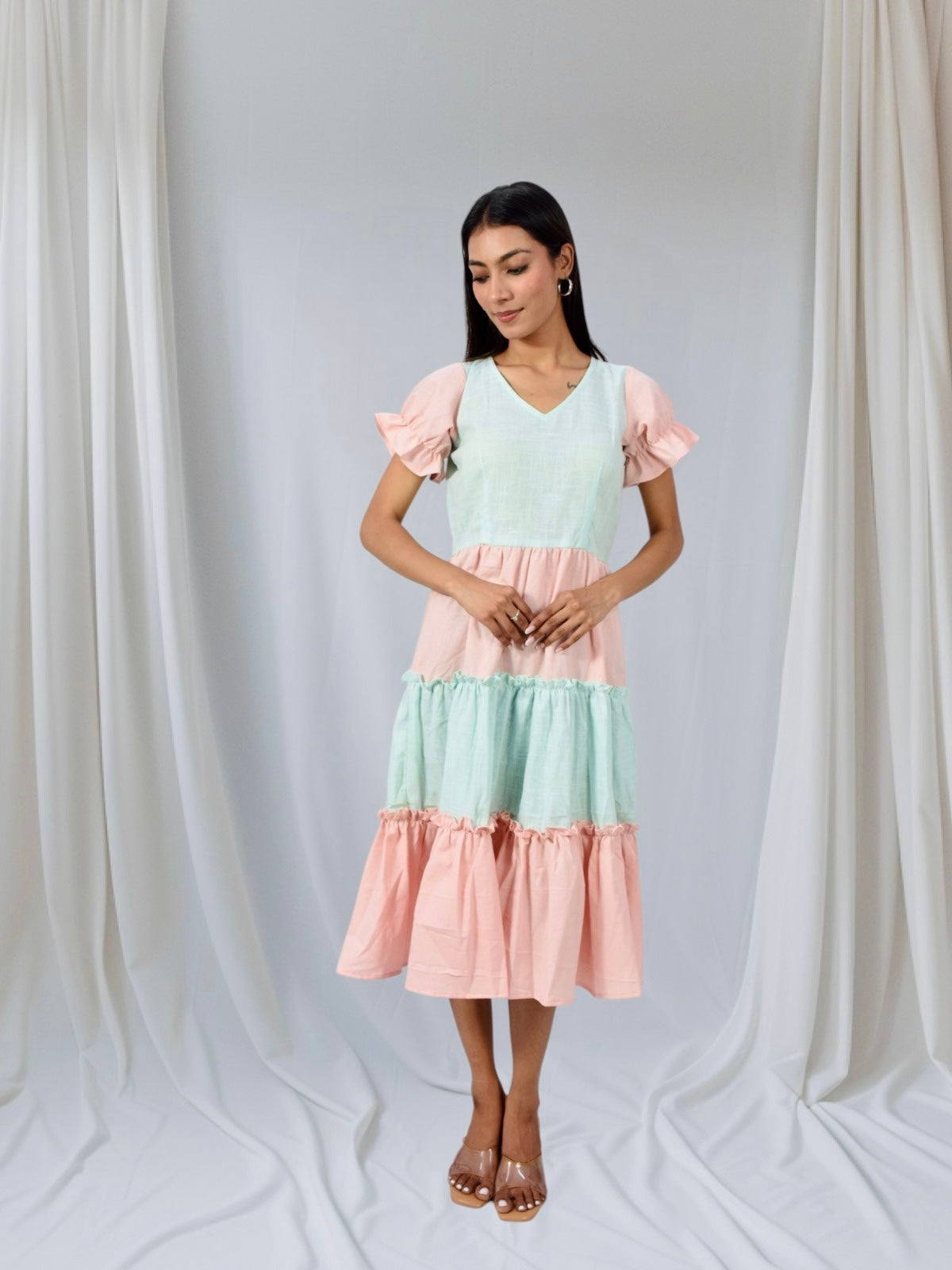 Peach Mint Tiered Ruffle Dress