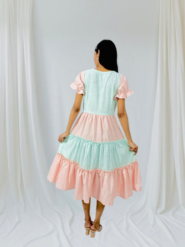 Peach Mint Tiered Ruffle Dress
