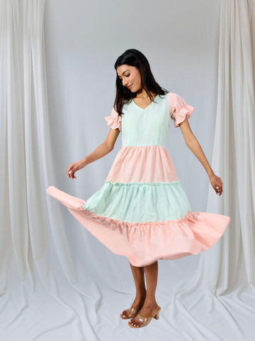 Peach Mint Tiered Ruffle Dress