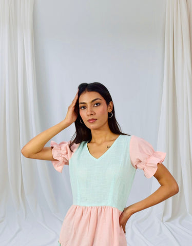 Peach Mint Tiered Ruffle Dress