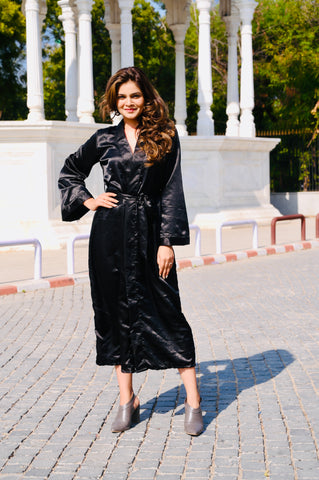 Satin Black Kimono