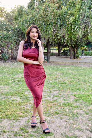 Wine Hour Satin Bodycon Dress