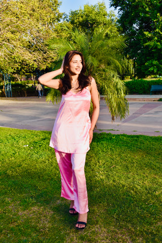Blush Luxe Satin Co-Ord Set (with Pockets)