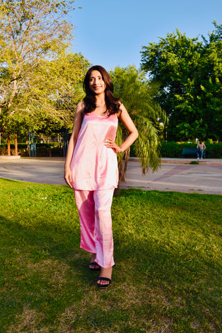 Blush Luxe Satin Co-Ord Set (with Pockets)
