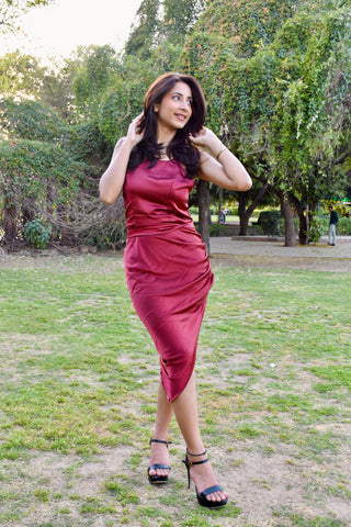 Wine Hour Satin Bodycon Dress