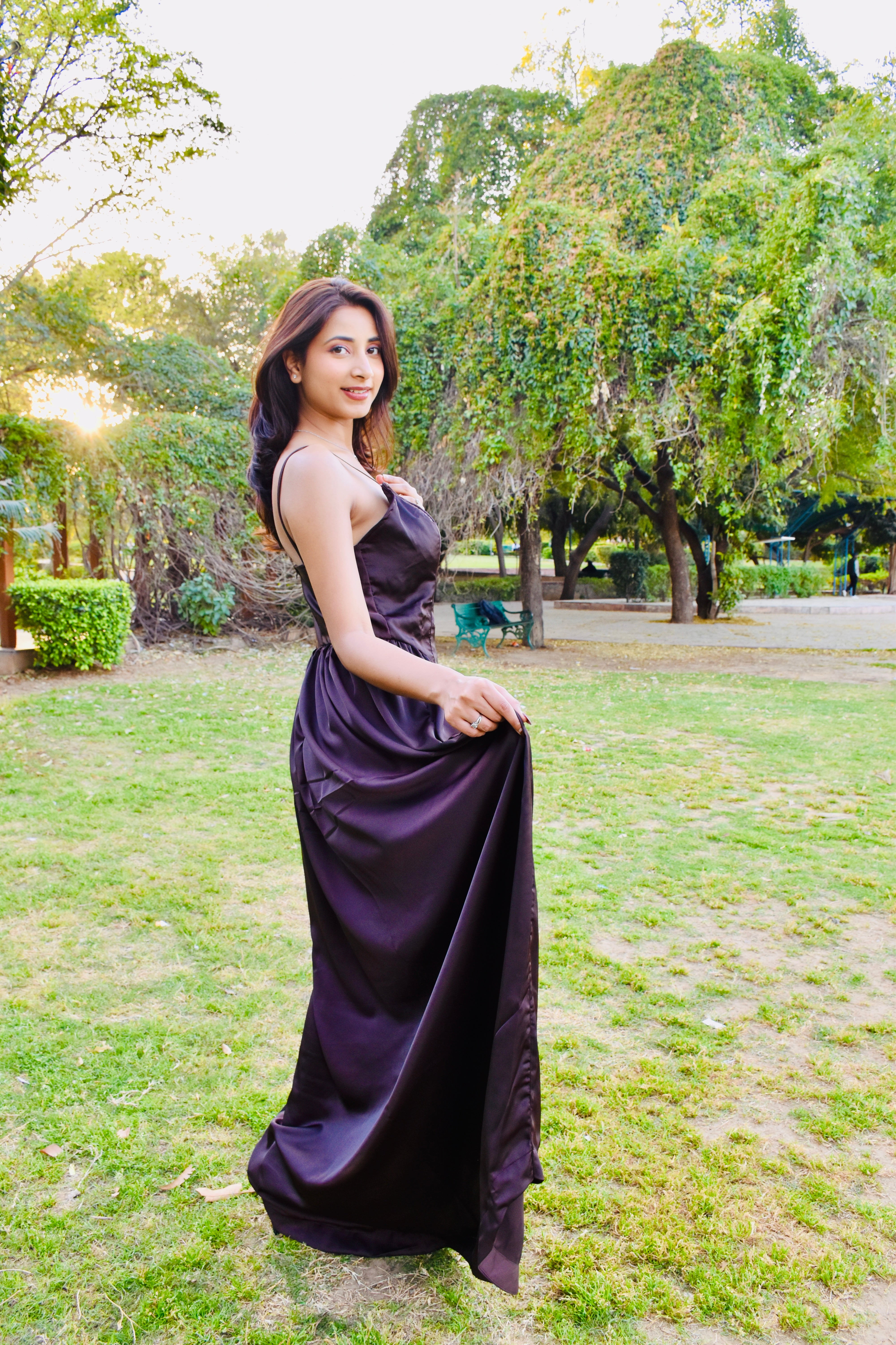 Mocha Satin Flow Gown