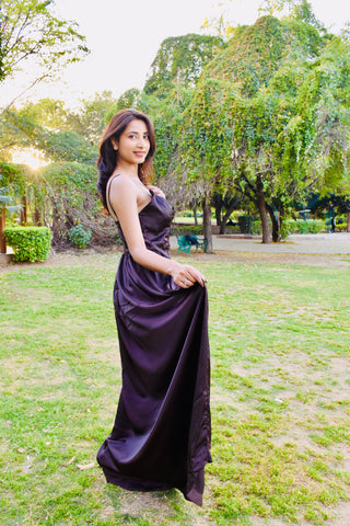 Mocha Satin Flow Gown