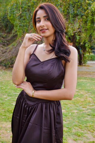Mocha Satin Flow Gown