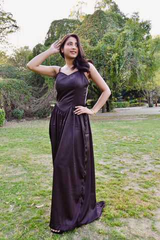 Mocha Satin Flow Gown