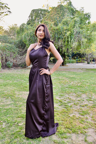 Mocha Satin Flow Gown