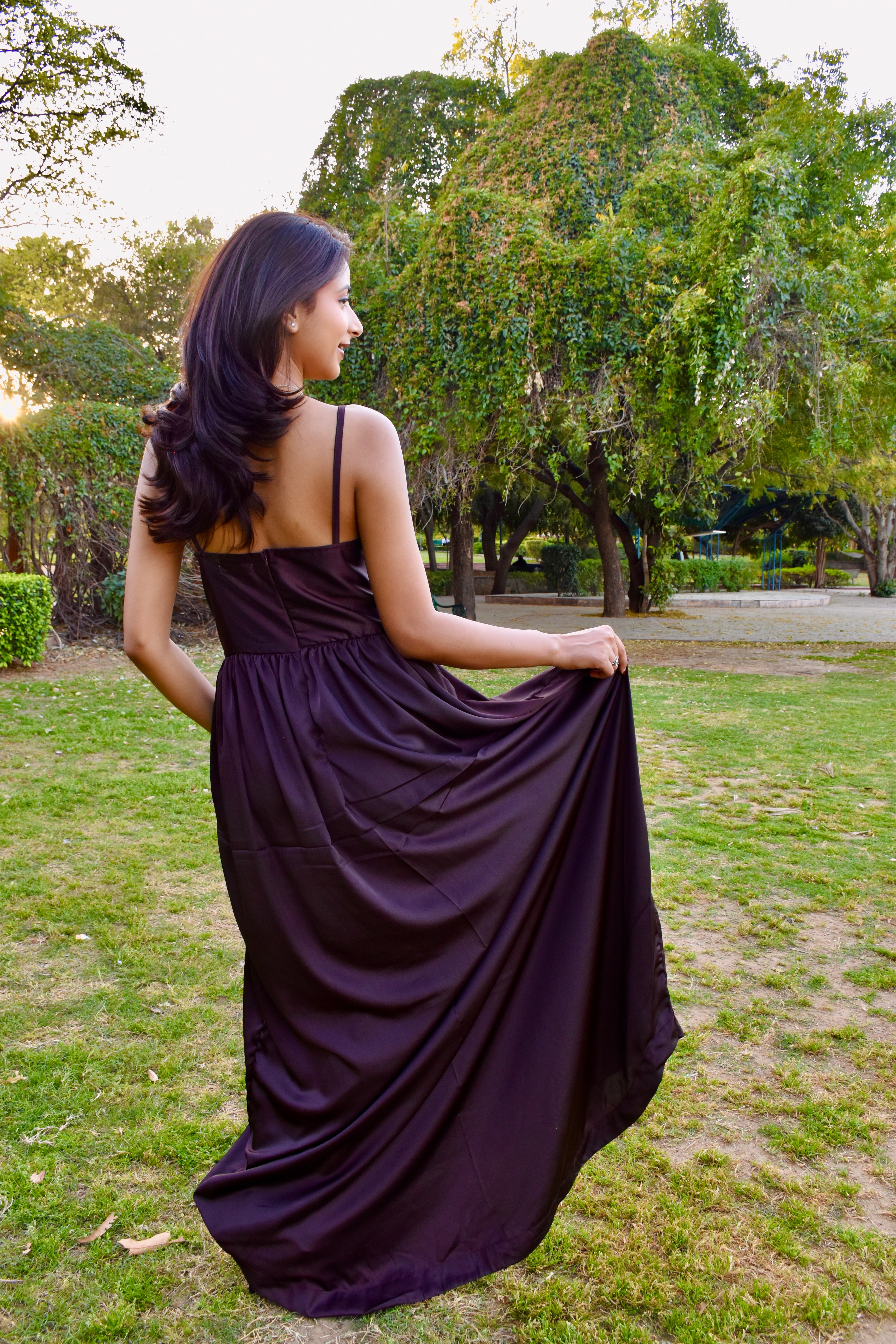 Mocha Satin Flow Gown