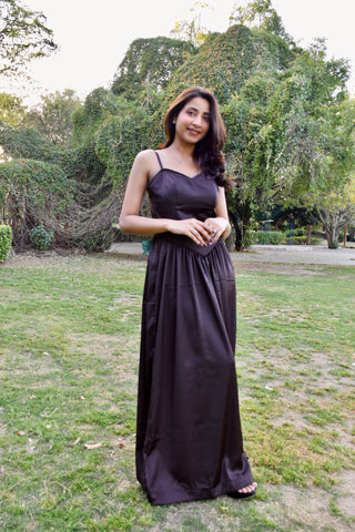 Mocha Satin Flow Gown