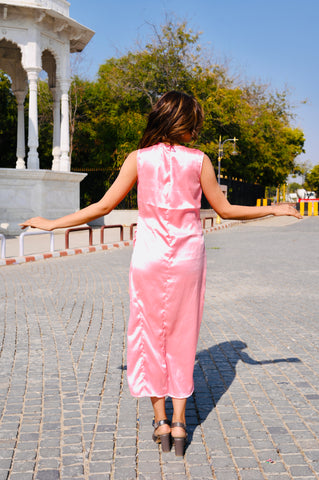 Elegant Satin Pink Maxi Dress