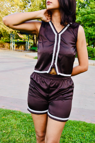 Choco Satin Co-ord Set