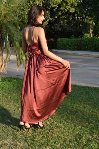 Rust Radiance Satin Dress