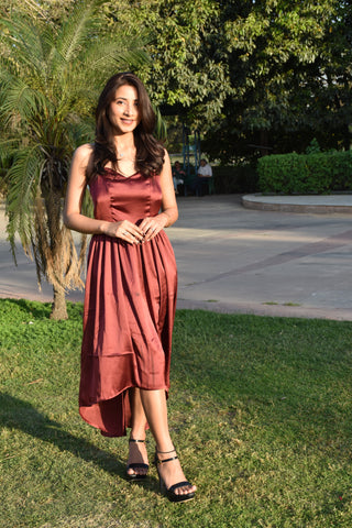 Rust Radiance Satin Dress
