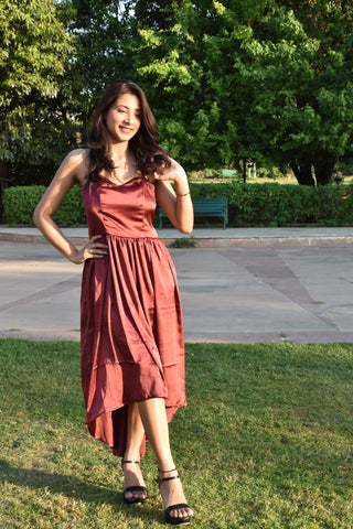 Rust Radiance Satin Dress